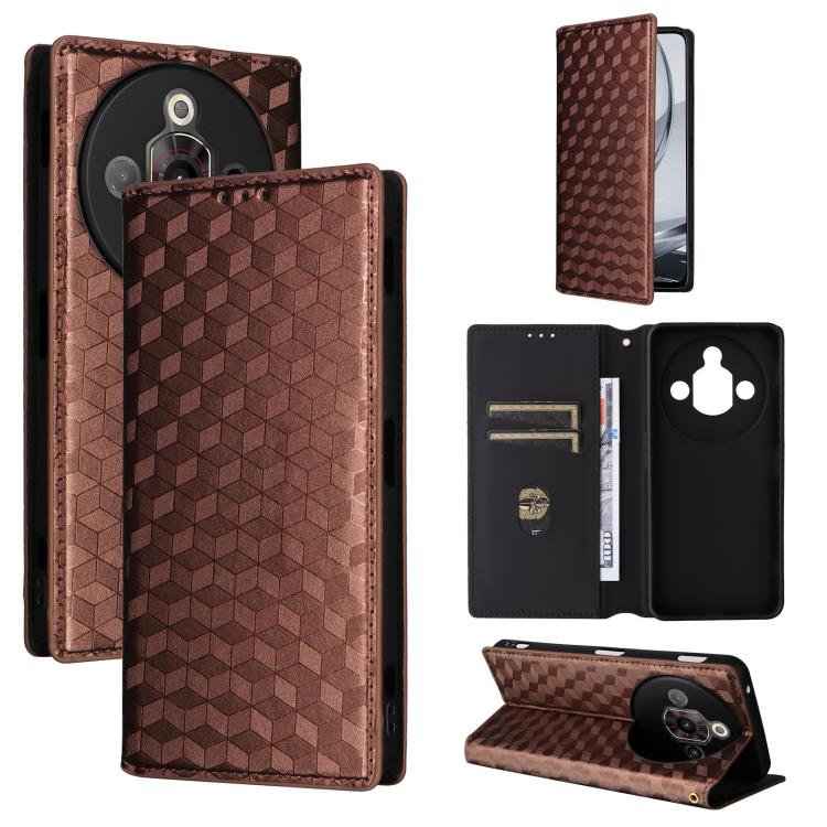 Cubic Grid Texture Flip Leather Phone Case