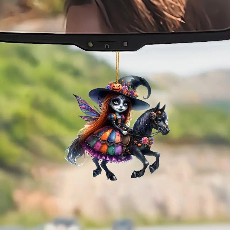 Acrylic Whimsical Witch Car Pendant For Halloween Car Interior And Decor Delight