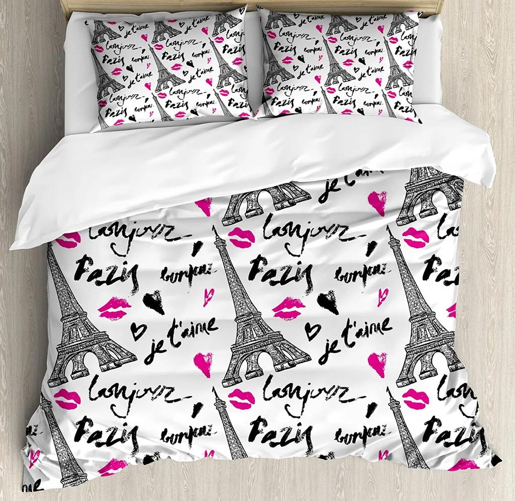 3pcs Bedding Set France Paris Tower Hot Air Balloon Bicycle Retro Duvet Cover Pillow Case Boy Kid Teen Girl Bedding Covers Set