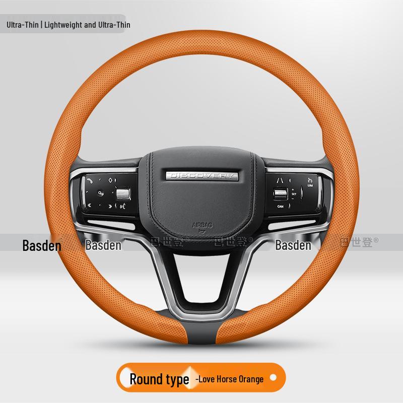 Premium Leather Steering Wheel Cover for Land Rover Defender, Range Rover Evoque, Discovery 5, Freelander Velar, and Range Rover Sport
