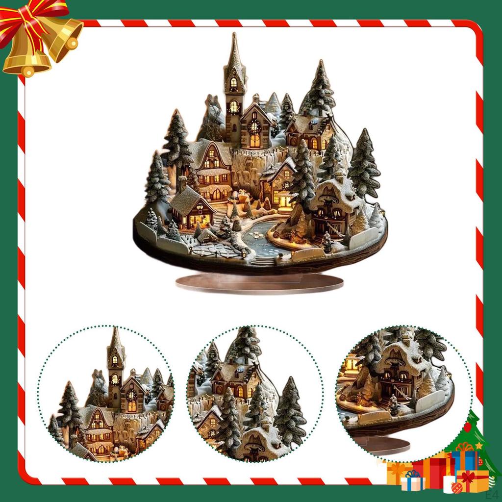 Christmas Decorations 2D Acrylic Sign Desk Display Snow Scene House Desktop Decoration for Holiday
