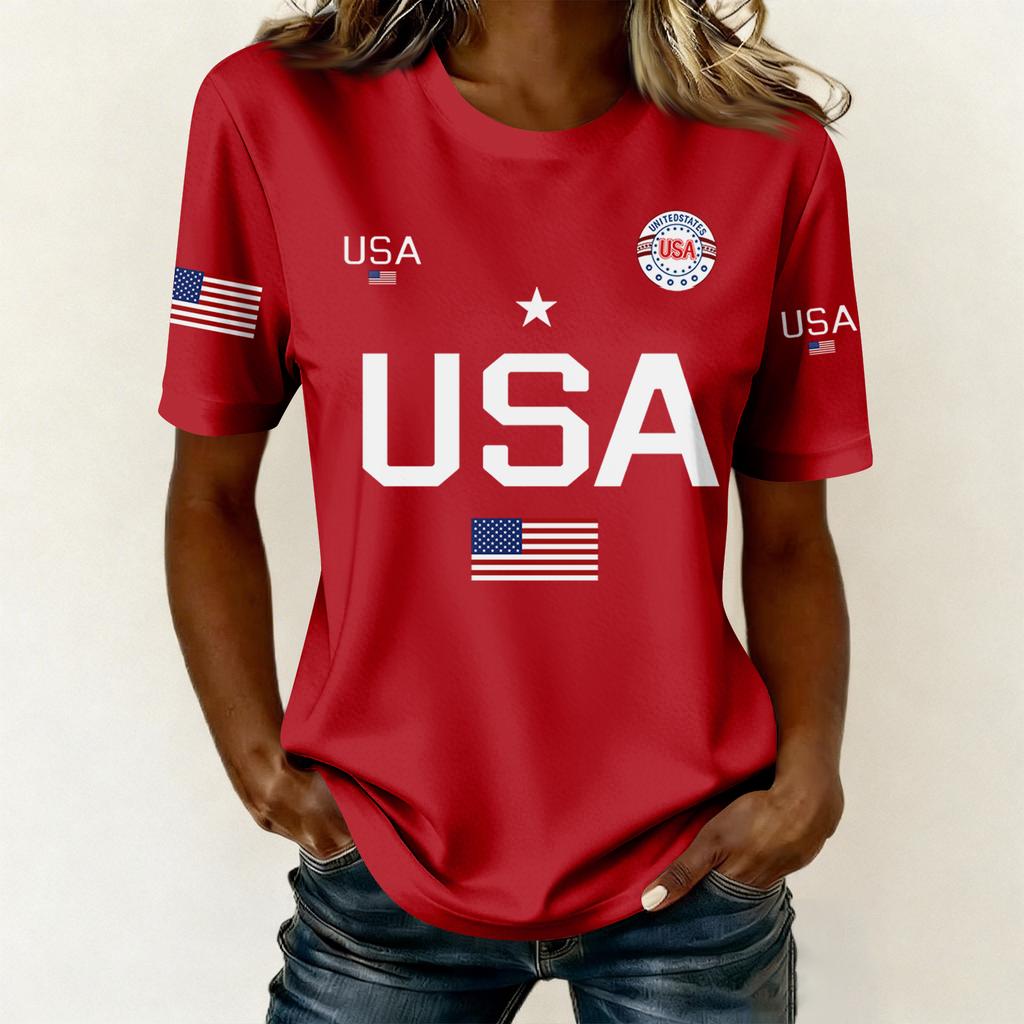 Women's Casual Printed T-Shirt Round Neck Pullover Short Sleeve Top