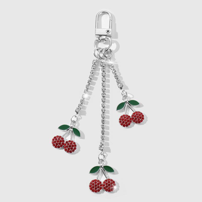 

Cherry Strawberry Rhinestone Keychain Star Charm Pendant Keyring Jewelry For Girl Women Gift Bag Decoration A1