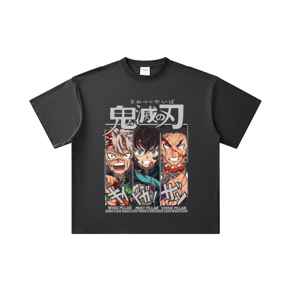 260 GSM Double Yarn 32 Count 100% Cotton Demon Slayer V60 Pillars Print Unisex Heavy Cotton T Shirt