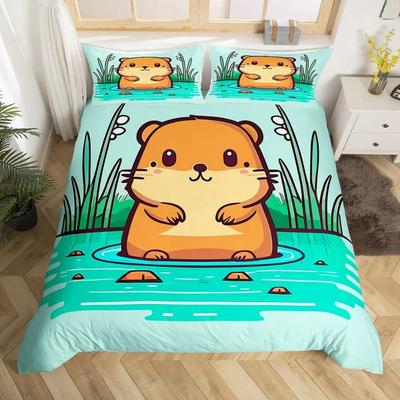 Cute Cartoon Capybara Print Bedding Set Duvet Cover 1 Duvet Cover 2 Pillowcases Adult and Children Bedding Set Luxury Gifts