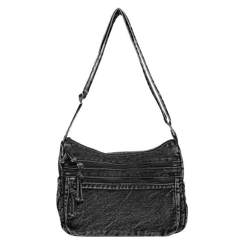 Vintage Style Denim Shoulder Bag for Women, Retro Blue Jean Crossbody Handbag, Cute Grunge Alt Gift for Teen Girls, for School
