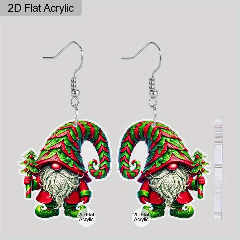 2D Flat 2pairs Red and Green Dwarf Acrylic Dangle Earrings, Perfect Gift for Women, Christmas Party Jewelry