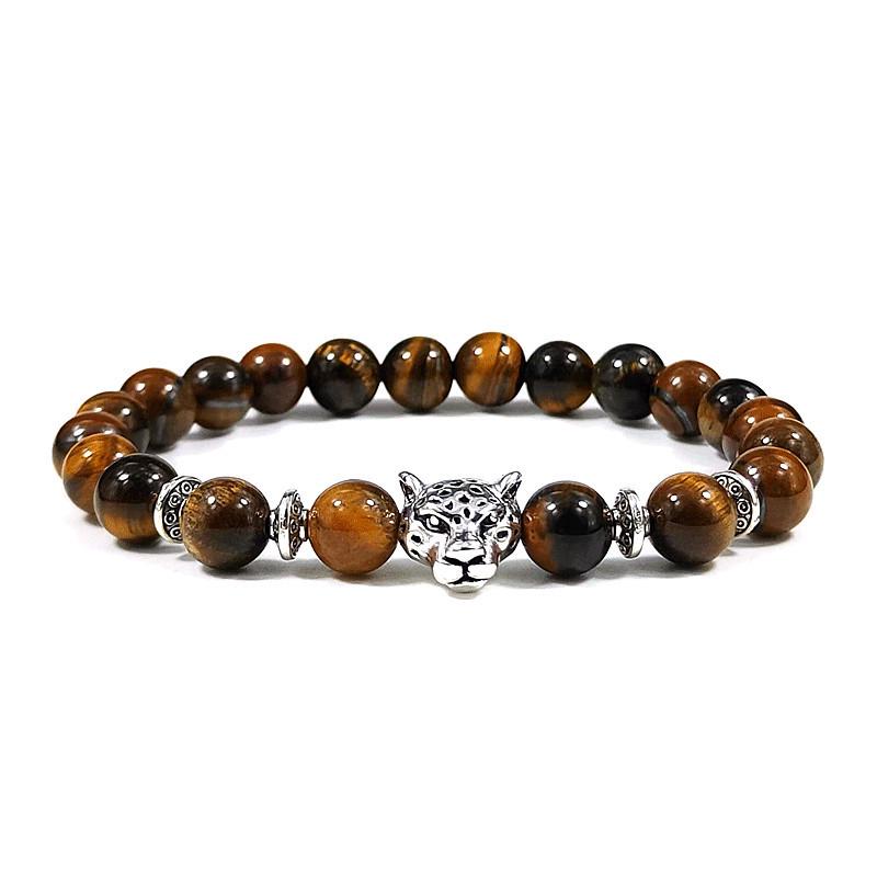 Natural Stone Tiger Eye Elastic Bracelet with Lion Beads – European & American Style