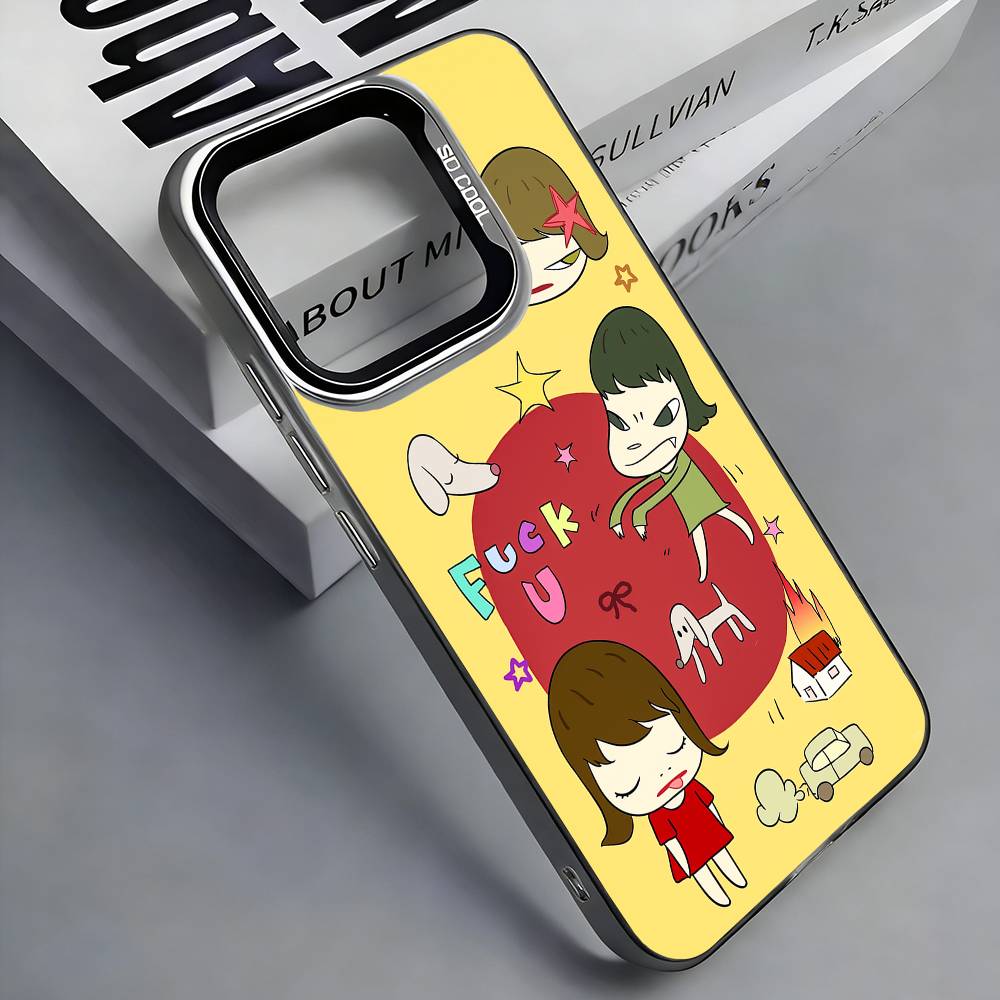 Japan Art Y-Yoshitomo N-Nara Phone Case For iPhone 17, 16,15,14,13,12,11 Plus,Pro Max, Colorful Silver Funda Cover