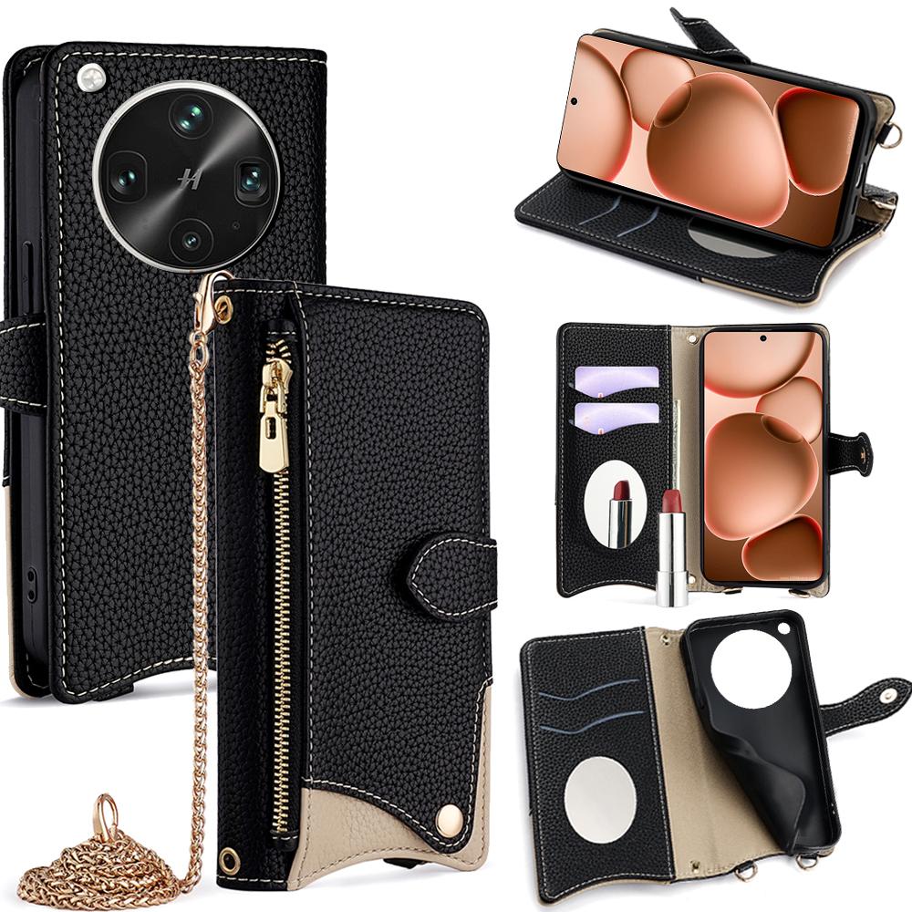 

Для Oppo Find X8 Ultra 5G Кожаный чехол-кошелек с подставкой Необычный стиль хвоста с цепочкой Black