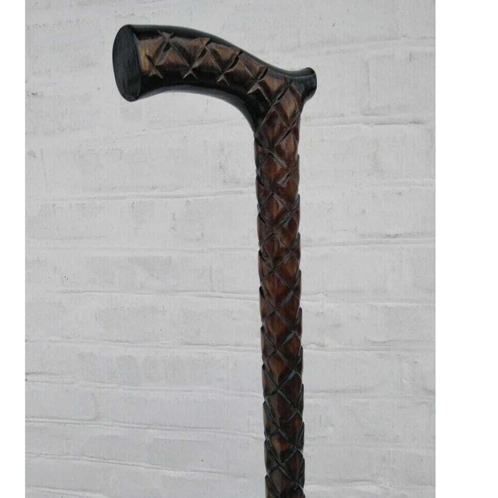 Christmas Hand Head Carved Wooden Walking Stick Designer Style Cane Best Gift