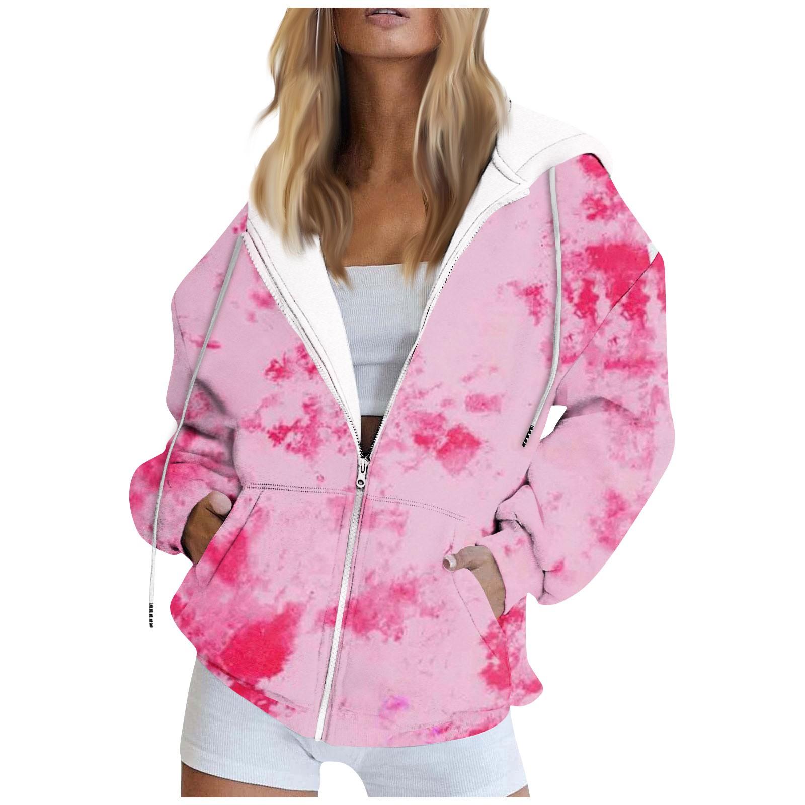 Женская толстовка с длинным рукавом и принтом куртка с карманом и длинными рукавами пальто с капюшоном на молнии осень S розовый 1980₽