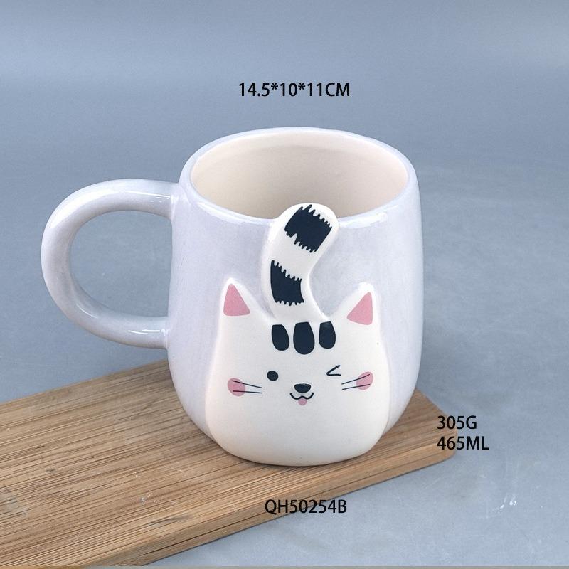 

Creative hand-painted relief cat ceramic cup mug home breakfast milk cup souvenir cute cup gift 401-500ml