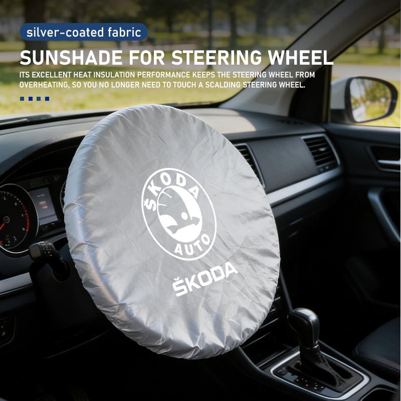 For Skoda Car Steering Wheel Sun Shade Cover Silver Anti-Heat Sunscreen Cover Kodiaq Fabia Kamiq Karoq Octavia 2 3 Rapid Scala fxdj44