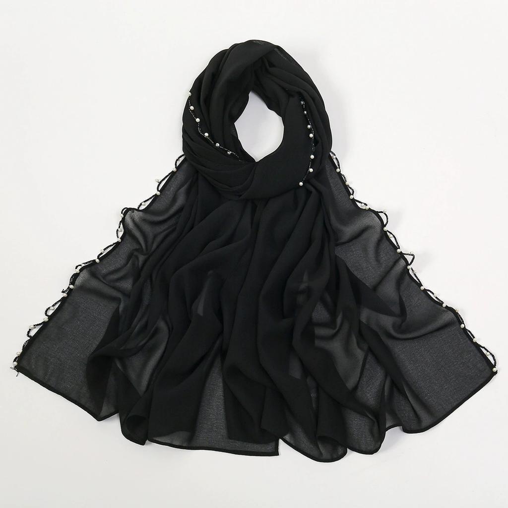 Malaysia Indonesian New Pearl Chain Chiffon Headscarf Shawl Turban Head Wraps