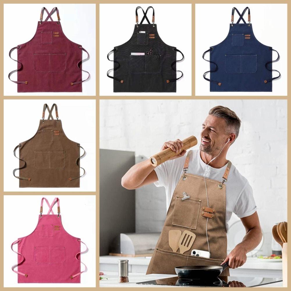 

With Pockets Kitchen Apron Stain-Resistant Cooking Apron Cleaning Tool Canvas Apron Kitchen