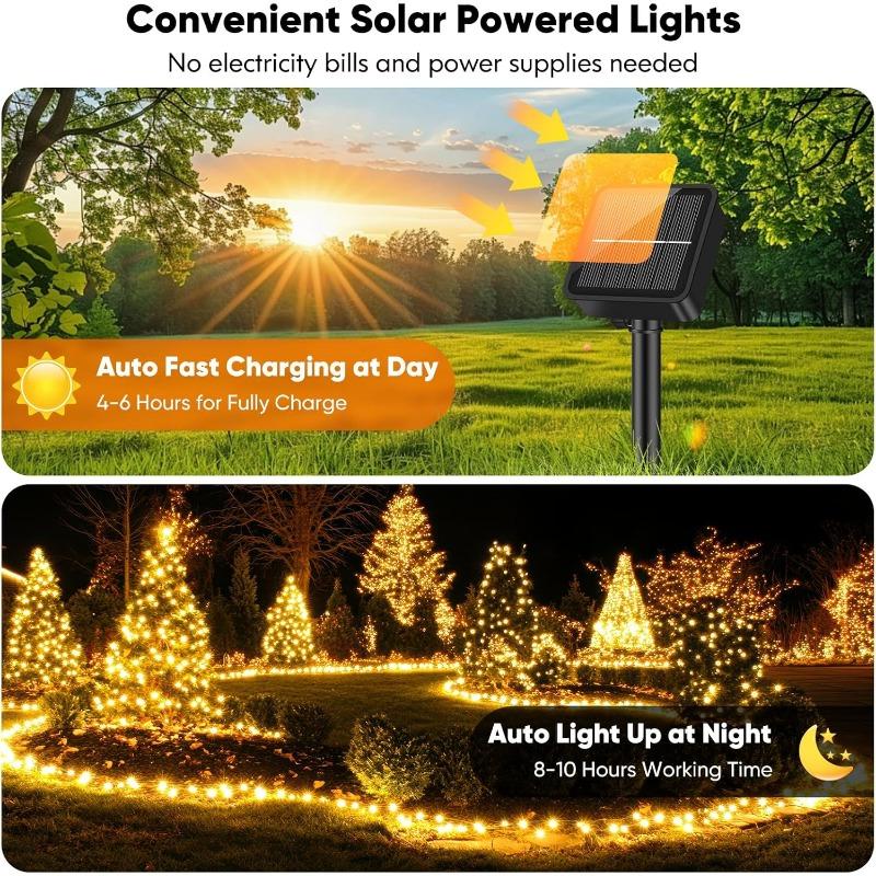 Solarne Lampki Sznurkowe Zewnętrzne Wodoodporne, LED-owe Solarne Lampki Świąteczne z 8 Trybami Oświetlenia, Zasilane Solarnie Oświetlenie Drzewka na Zewnątrz na Patio, Podwórko, Ogród