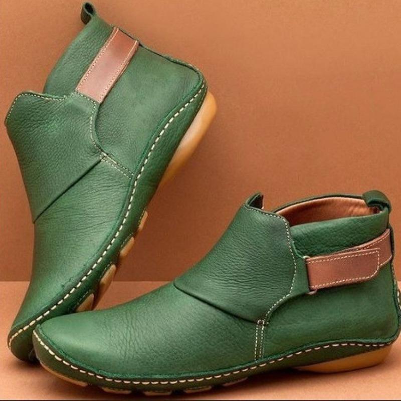 2024 Autumn Short Boots Women's Comfortable Soft-soled Shoes Outdoor Non-slip Flat Shoes Fashionable Leather Boots New Botines