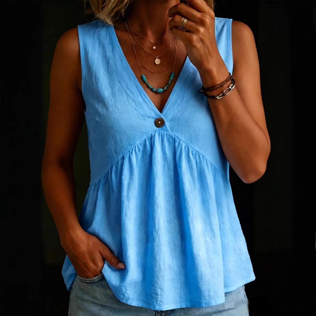 

New women s clothing, casual and elegant button-up V-neck pullover multi-color women s top shirt XXXL світло-синій колір