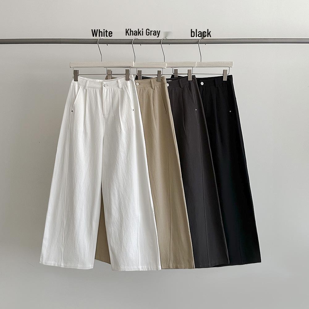 Evertrue Women s High-Waisted Wide-Leg Pants - Korean Style, Versatile, Loose Fit, White, 2026 Collection. Medium