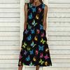 Women Oversized Sleeveless Crew Neck Dress Elegant Dense Floral Vines Flowy Calf Length Outfit
