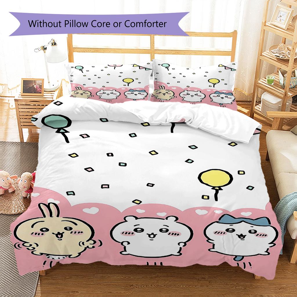 chiikawa Pattern Bedding,Quilt Set Quilt Cover Pillowcase Home Birthday Gift (1 * duvet cover + 2 * pillowcase, without core)