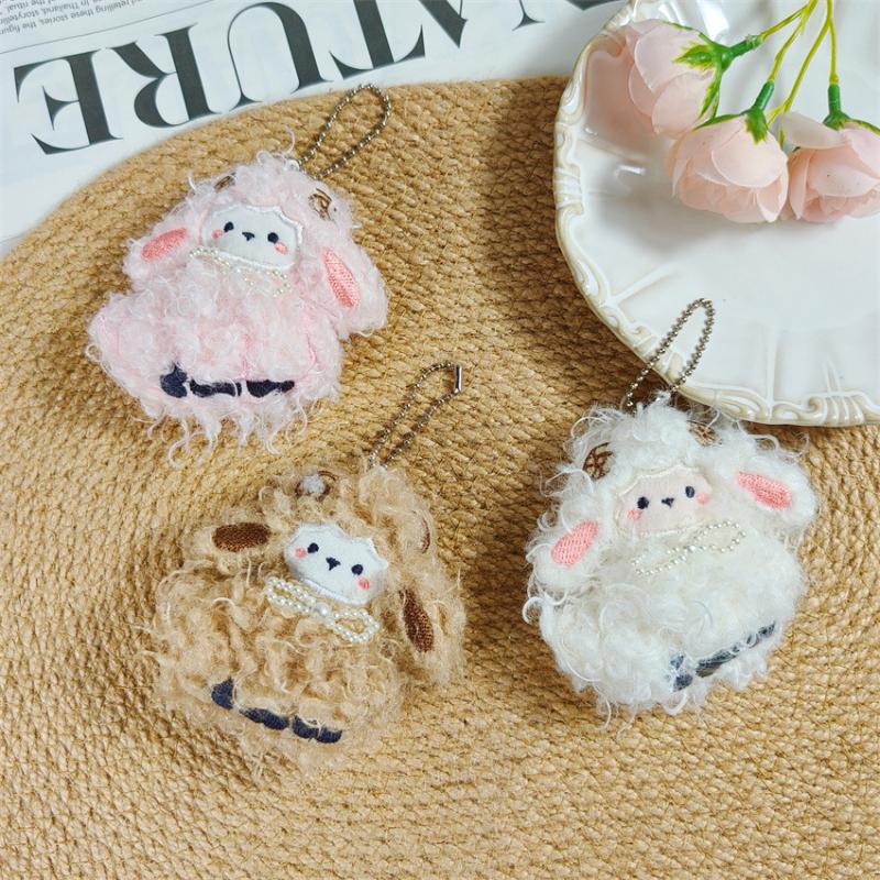 Sleeping Sheep Plush Pendant Cute Fluffy Ruffle Collar Mini Cartoon Stuffed Ornament for Crossbody Bag Decor Gifts for Teens