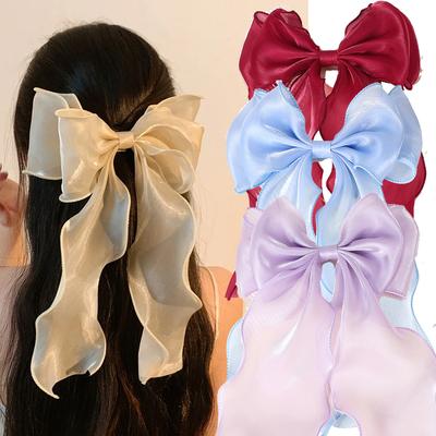 Süße Chiffon Lange Große Schleife Haarspangen für Frauen Mädchen Frühling Float Satin Schleifenbots Haarspange Haarnadel Kopfschmuck Haarschmuck
