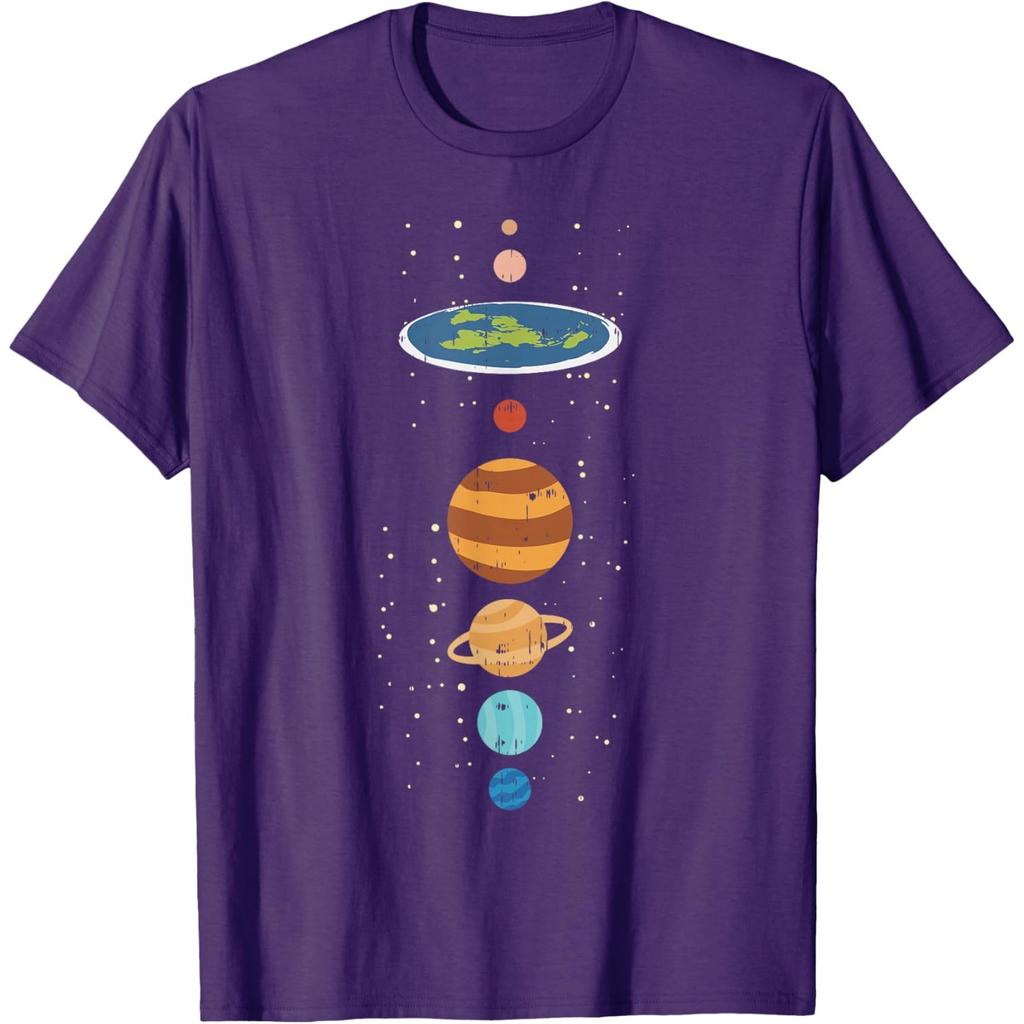 Flat Earth Planets Conspiracy Theory Funny Graphic T-Shirt Casual Cotton Tee