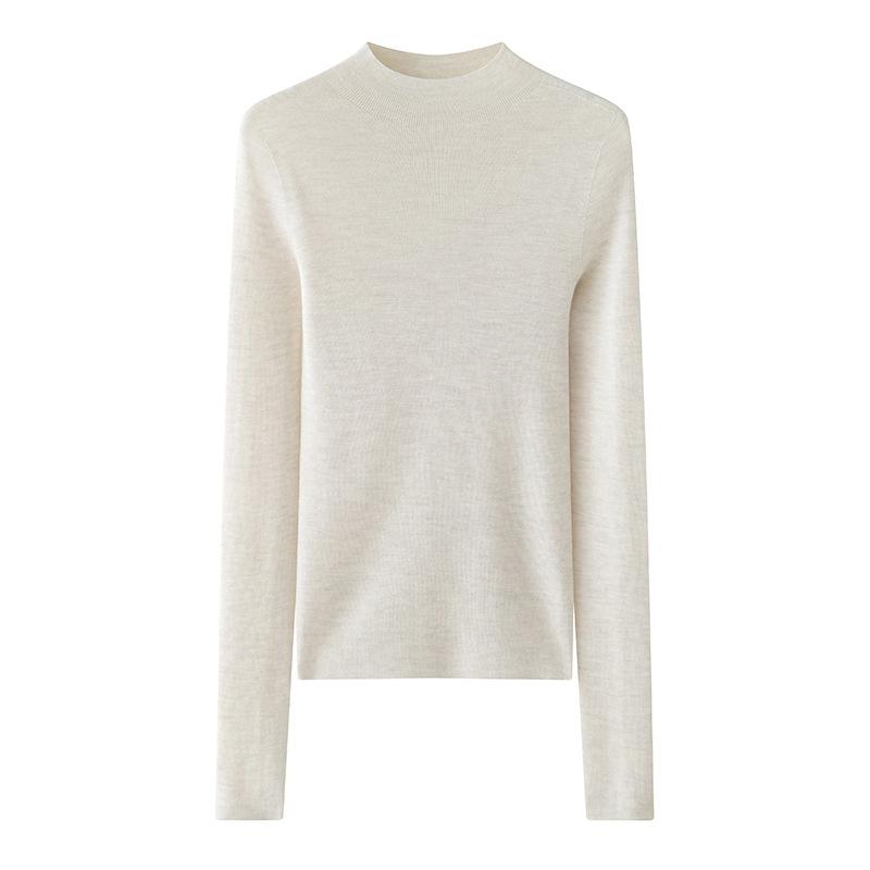 Women's Mock Neck Sweater Seamless Fine Wool Knit Long Sleeve Solid Color Slim Fit Base Layer Top