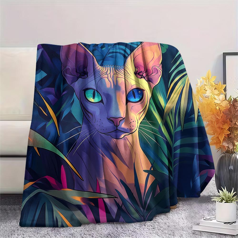 Sphynx Cat In the Grass Print Flannel Blanket, High Quality Comfortable for All Seasons, Home Decor, Warmth and Comfort