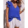 Kvinne Ruffles Ermeløse skjorter og bluser 2023 Mote sommer V-hals solide topper Elegant Stilig Uformelt Blusas-klær 26707
