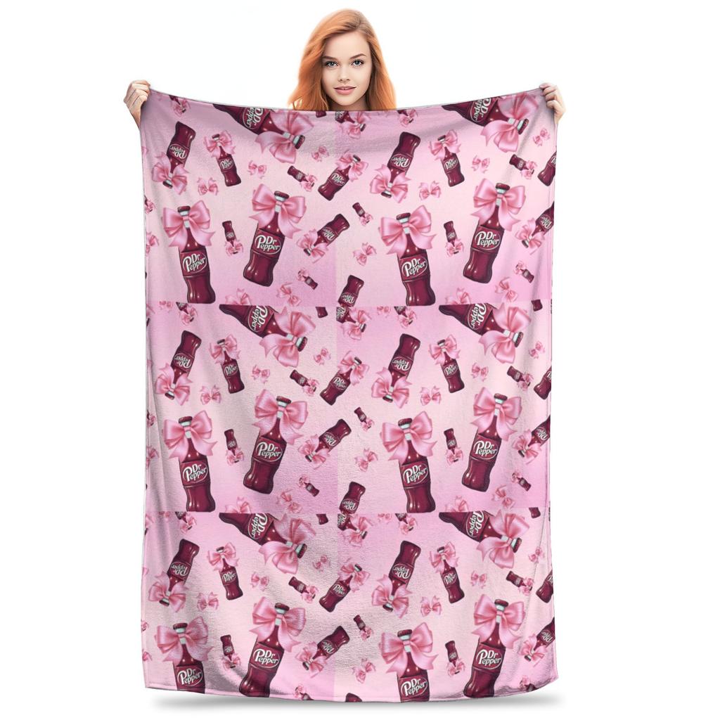 Dr Pepper Pink Ribbon Blanket Drink Fleece Vintage Warm Throw Blanket for Home Spring/Autumn