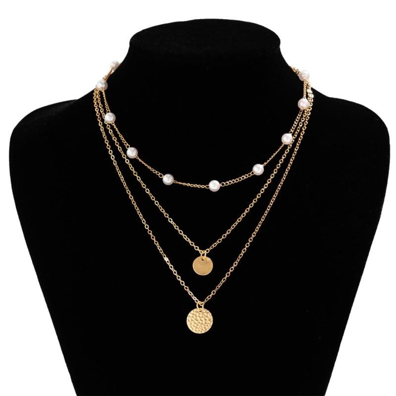 Chic Multi Layer Necklace Featuring High Quality Metal Sequins And Imitation Pearls Ideal For Trendy Occasions