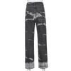Spring 2022 Womens Fashion High Waist Y2k Aesthetic Print Women's Wide Leg Jeans Baggy Woman Cargo Pants Jean Mom Jeans Trousers