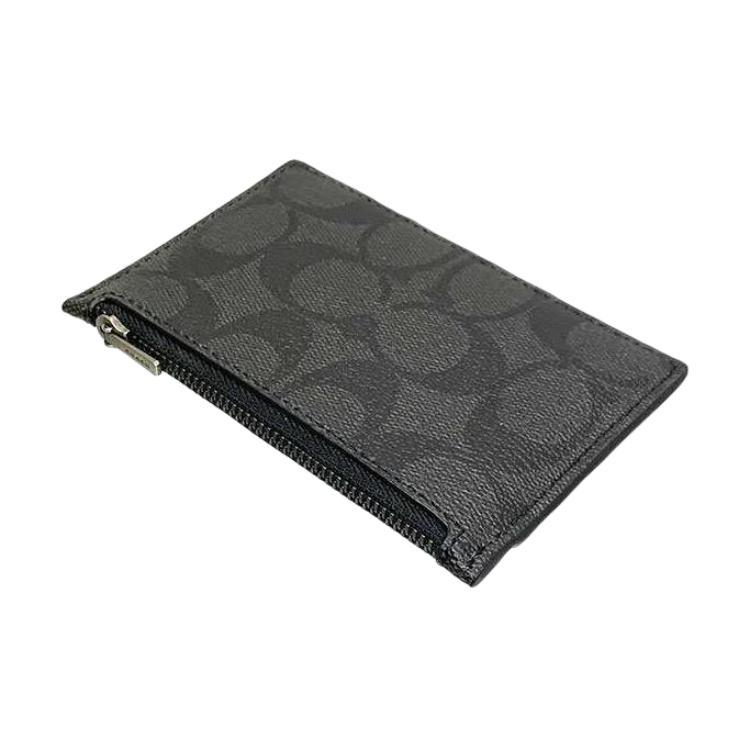 Coach PVC Cow Leather Coin Purse , Card Holder Unisex Charcoal Black Monogram (Unisex) Card Holders C4281 QBA45