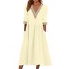 Women's Fashionable Casual Color Short Sleeved Lace V-Neck Waist Cinched Dress