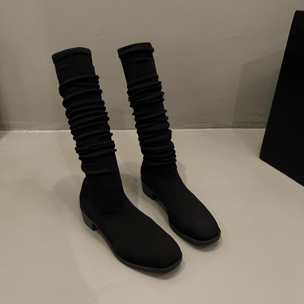 Long tube knitted wool over the knee high heels women's new elastic socks boots stockings boots thin boots women