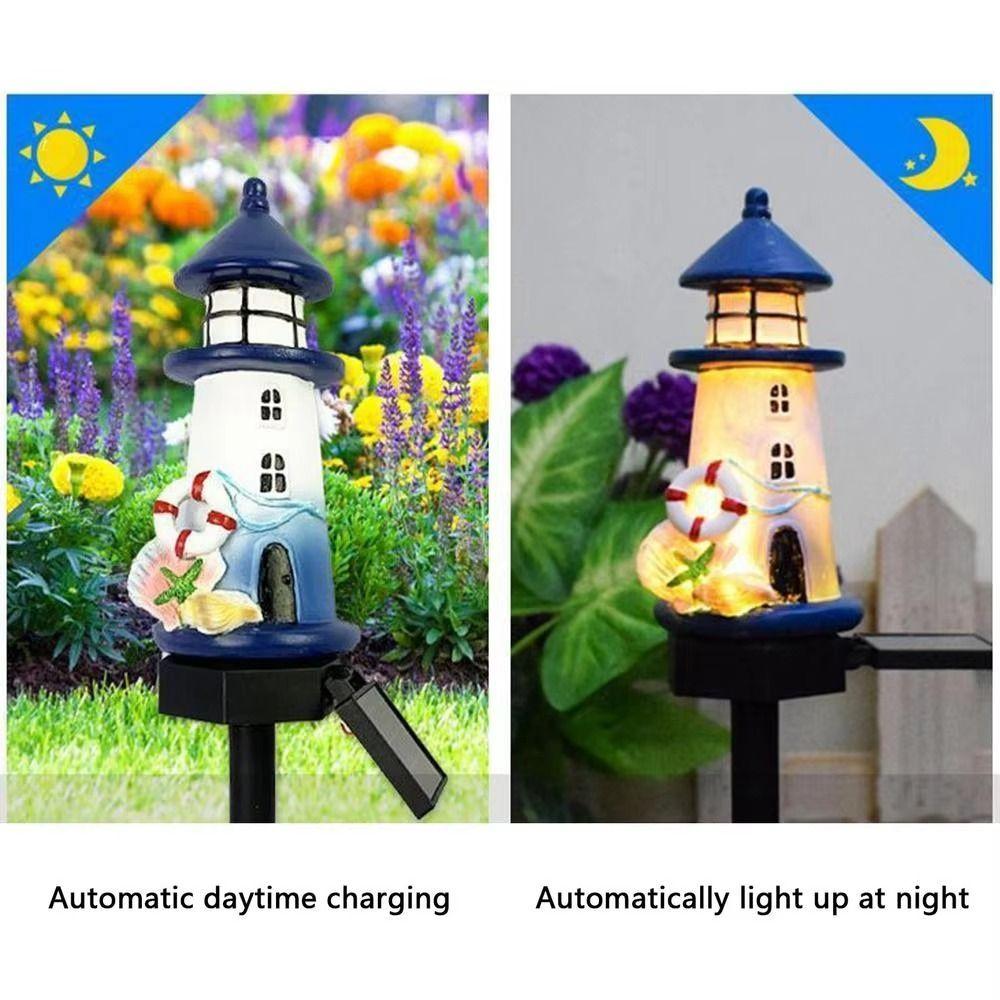 Solar Powered Solar Lighthouse Resin Material Outdoor Decor Garden Light  Patio Decoration