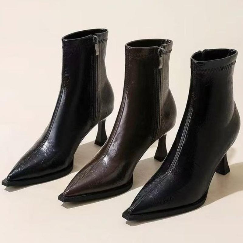Розкішні жіночі черевики на щиколотці на високих підборах із загостреним носком, модне взуття, сексуальні елегантні жіночі туфлі-човники 2025 Зима Дизайнерські ботильйони для жінок