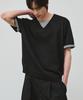 ALYSS Easy Layered V-Neck Crop Half Knit [Black]
