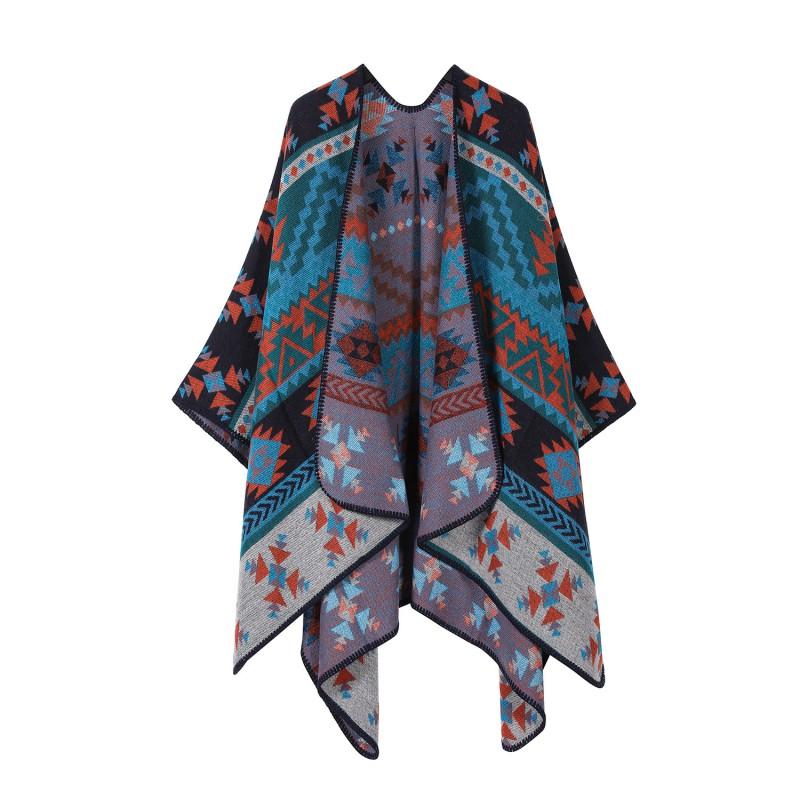 Boho Knit Shawl Women Men Lightweight Warm Wrap Scarf Fall Winter Ethnic Patterned Cape