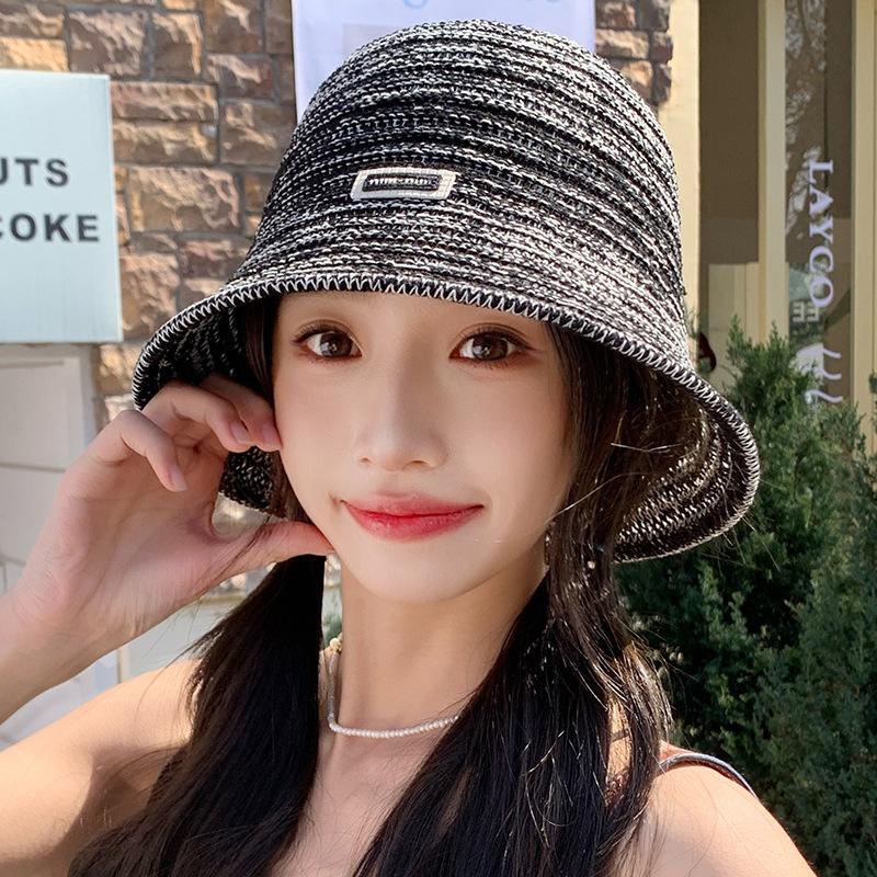 Summer hat women's knitted breathable bucket hat fashionable and sweet Xiaoqing summer sunshade sunscreen hat