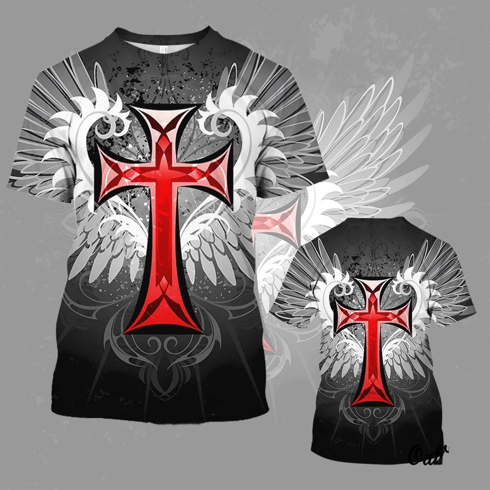 Funny 3D Jesus Cross Pattern Men's T Shirt Fashion Wing Print Short Sleeve Tops Summer Casual O-neck Loose Pullover Hip Hop Tees