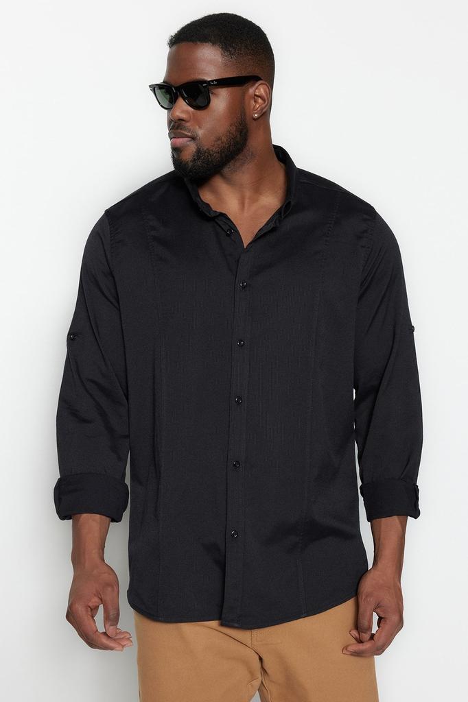 Herrenstil Übergröße Große Größe Schwarz Regular Fit Bequemes Bügelleichtes Hemd mit Schulterklappen