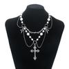 Niche High-end Design Double-layer Highlight Pearl Cross Star Cross Necklace Female Versatile