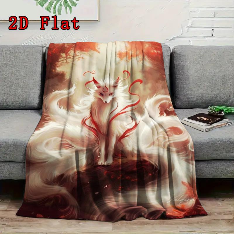Nine-Tailed Fox 2D Flat Pattern Flannel Blanket High Quality All Seasons Warmth and Comfort Perfect for Christmas Gifts.MMT0918330
