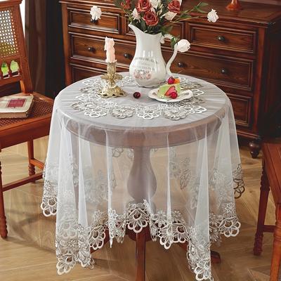 Elegantní bílý krajkový ubrus s květinovou výšivkou Ručně vyráběný design pro vnitřní/venkovní dekoraci, Ideální pro kuchyň, jídelnu a párty