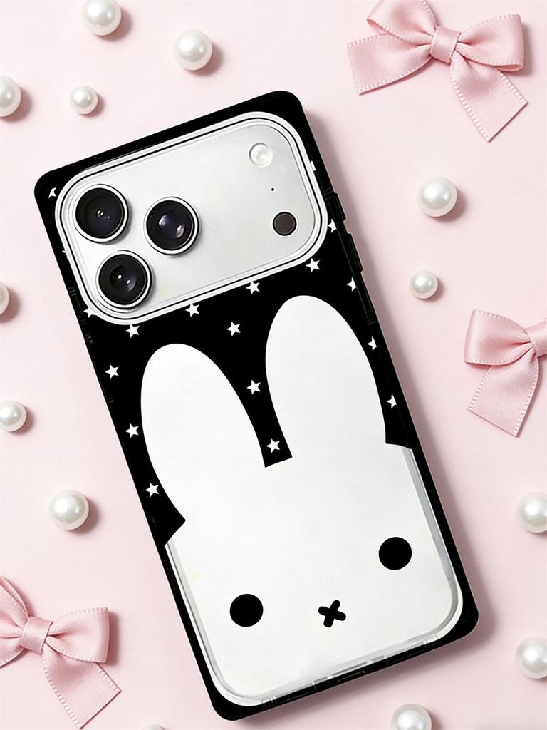 Miffy Rabbit Crystal Square Phone Case for iPhone 15/16/17 Pro Max - Anti-fall Design