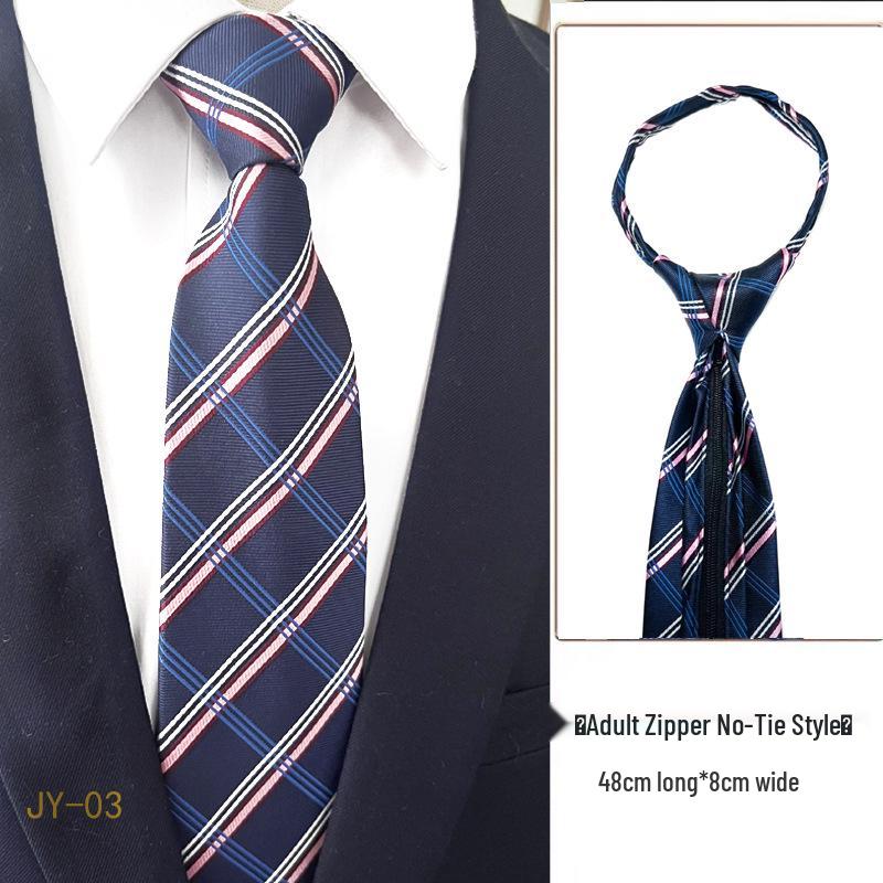 Men's 7cm Easy-Pull Zipper Tie, 1200-Needle Yarn-Dyed Polyester